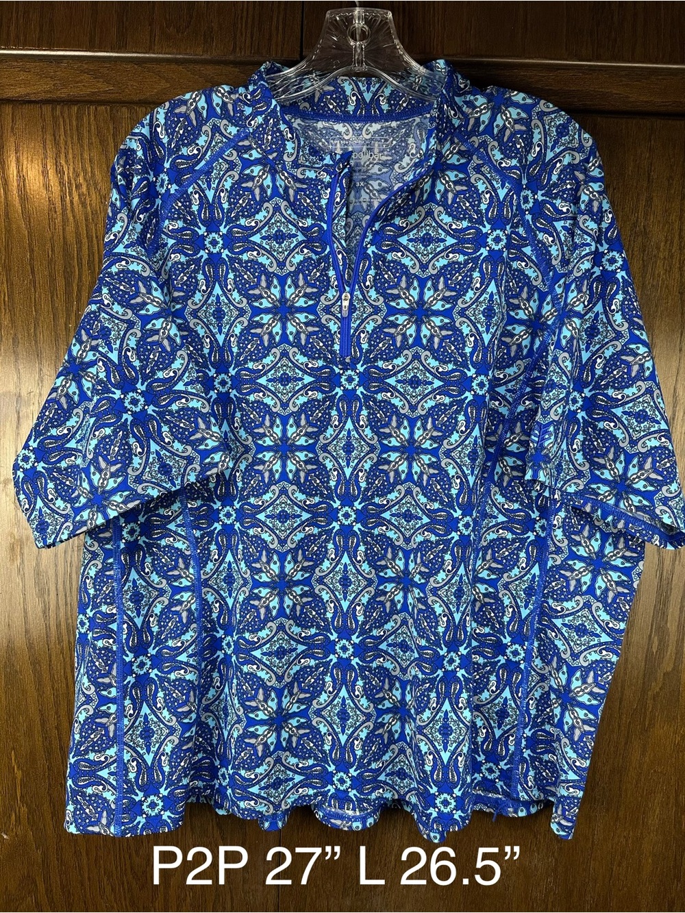 Coolibar 3xl Blue Paisley Short Sleeve Rash Guard UPF 50+ Sun Protection